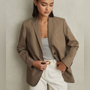 Reiss Single Breasted Cotton Blazer in Taupe